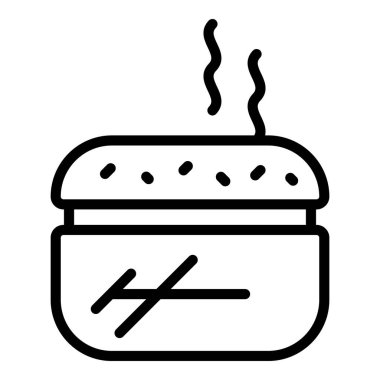 Sıcak burger ikonu ana hatları vektörü. Bulaşık yemeği. Yemek mutfağı.