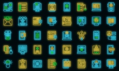 Çevrimiçi kayıt simgeleri ana hatları belirledi. Cihaz uygulansın. Elektronik form vektörü neon