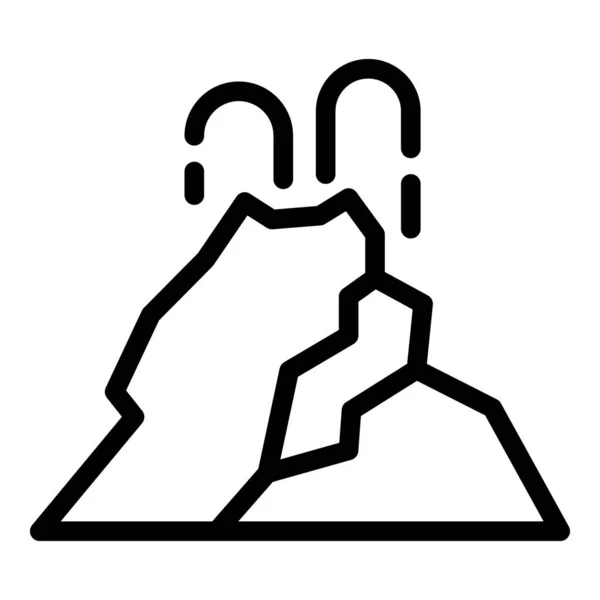 Vecteur Contour Icône Cratère Terrestre Feu Lave Volcan Montagne — Image vectorielle