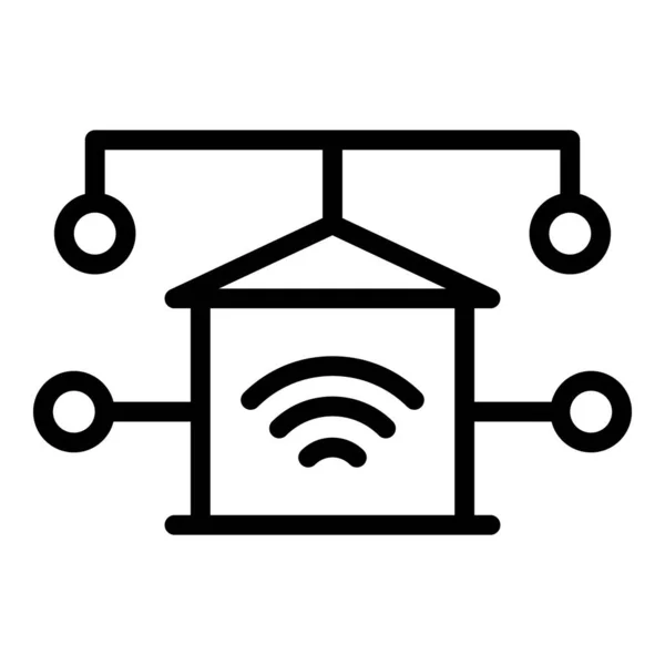 Maison Wifi Icône Contour Vecteur Ordinateur Reste Maison Virtuelle — Image vectorielle
