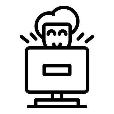 Çevrimiçi simge taslak vektörü. İnsanlar çalışır. Bilgisayar konferansı