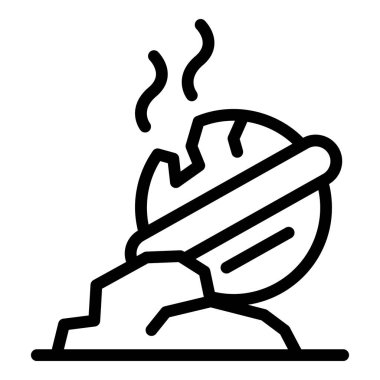 Ufo kazası ikonu ana hat vektörü. Uzaylı. Çizgi roman oyunu