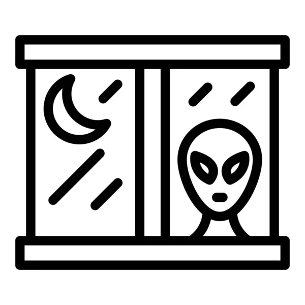 Alien Ícone Janela Vetor Contorno Espaço Ufo Nave Espacial Monstro —  Vetores de Stock