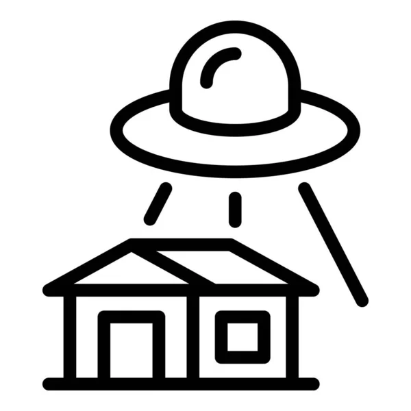 Ufo附近的房屋图标轮廓矢量 漫画游戏 异形怪物 — 图库矢量图片