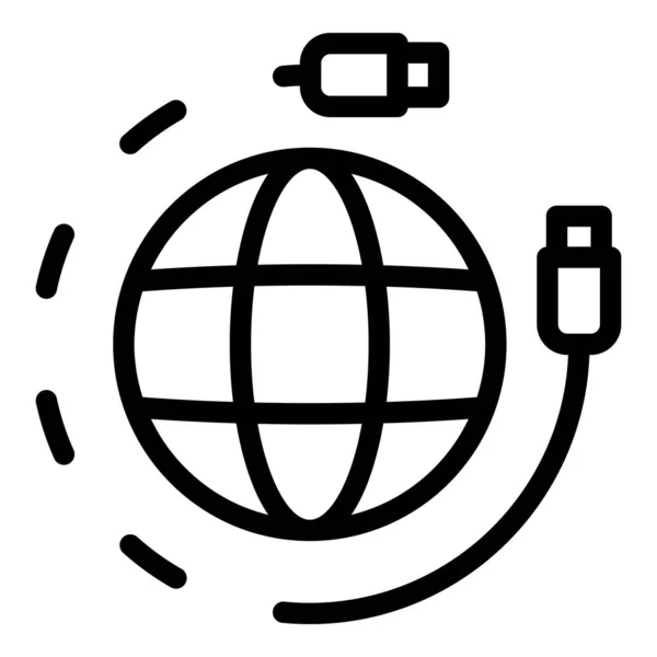Globální Vlákno Internet Ikona Obrys Vektor Rychlost Drátu Optický Kabel — Stockový vektor