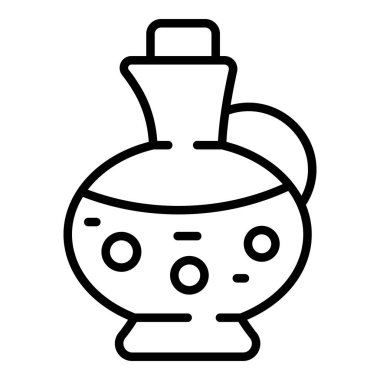 Bakire yağ tenceresi ikonu ana hatları vektörü. Bir şişe zeytin. Ekstra sebze