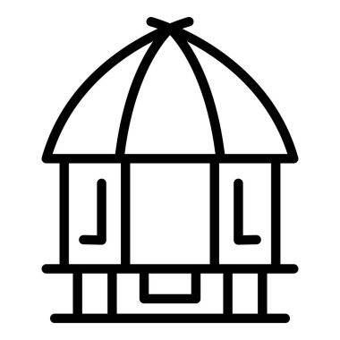 Yazlık kulübe ikonu ana hat vektörü. Kulübe. Deniz kenarındaki evde.