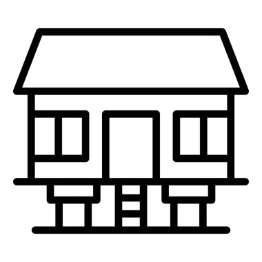 Sahil evi ikonu ana hat vektörü. Kar adası. Deniz kenarındaki kulübe