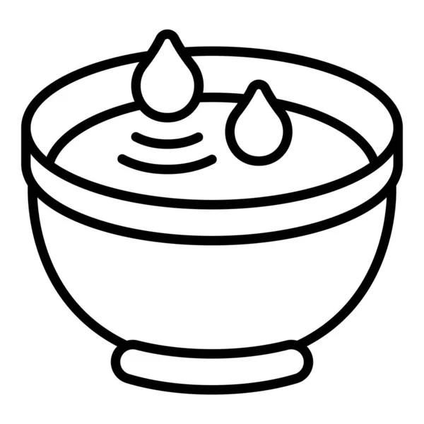 ボウル油オリーブアイコンアウトラインベクトル 処女食品 余分な野菜 — ストックベクタ