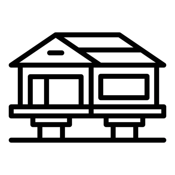 Home Icona Legno Contorno Vettore Cabina Casa Mare — Vettoriale Stock