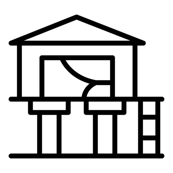 Вектор Очертания Большого Пляжного Дома Хижина Игровые Столы — стоковый вектор