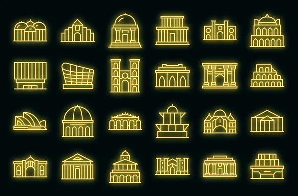 Іконки Оперного Театру Встановлюють Контурний Вектор Будівля Архітектури Історичний Будинок — стоковий вектор