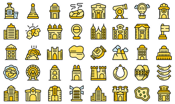 Krakow icons set outline vector. Polish architecture. Europe city thin line color flat on white