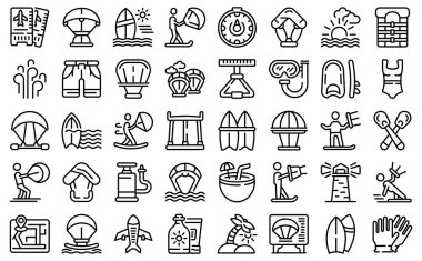 Uçurtma simgeleri ana hat vektörünü ayarlar. Spor uçurtması. Etkin tahta