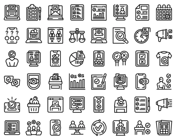 Electronic Voiting Icons Set Outline Vector Vote Phone Digital Election — Stock Vector
