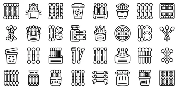 Los Iconos Hisopos Algodón Madera Establecen Vector Contorno Baño Oídos — Archivo Imágenes Vectoriales