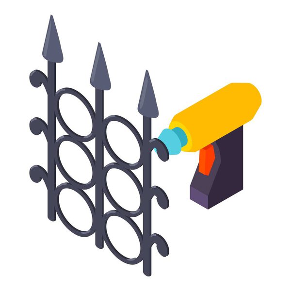 Welding tool icon isometric vector. Manual welding torch and wrought fence icon. Gas torch burner, industrial equipment