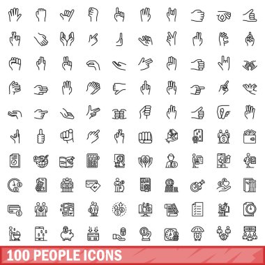 100 kişi simgesi oluşturuldu. Beyaz arkaplanda izole edilmiş 100 kişinin taslak çizimi