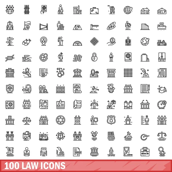 100 Значків Закону Встановлено Начерки Ілюстрації 100 Іконок Закону Векторний — стоковий вектор
