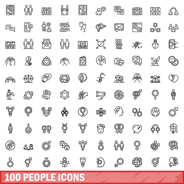 stock vector 100 people icons set. Outline illustration of 100 people icons vector set isolated on white background