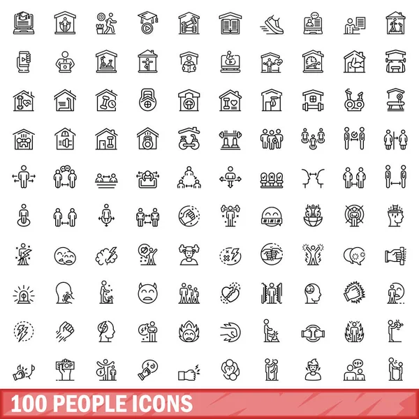 stock vector 100 people icons set. Outline illustration of 100 people icons vector set isolated on white background