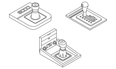 Vites kutusu simgeleri ayarlandı. Isometric set of vites kutusu vektör simgeleri beyaz arkaplan üzerinde izole edilmiş