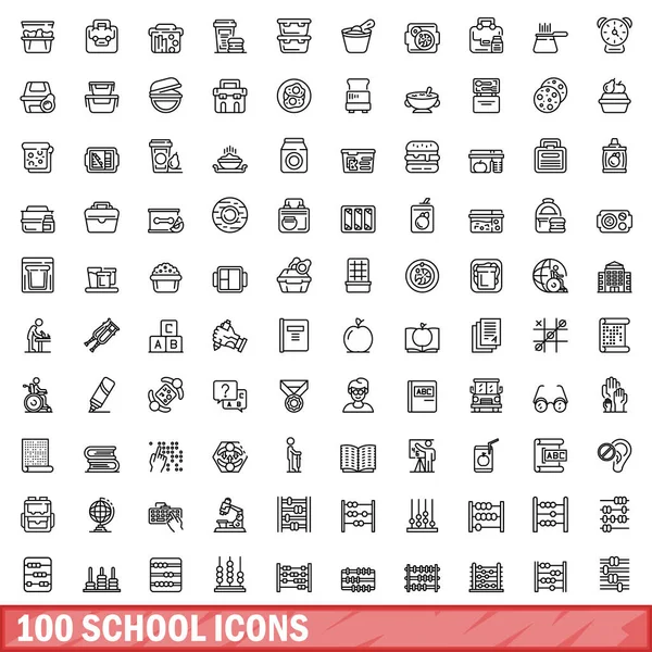 100 Школьных Икон Контурная Иллюстрация 100 Векторных Значков Школы Выделенных — стоковый вектор