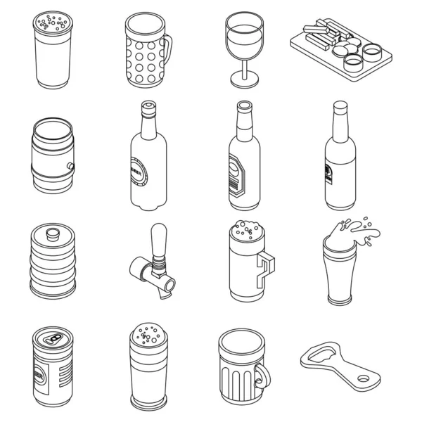 Bier Drink Icon Set Vorhanden Isometrisches Set Von Biertrinkvektorsymbolen Umreißt — Stockvektor
