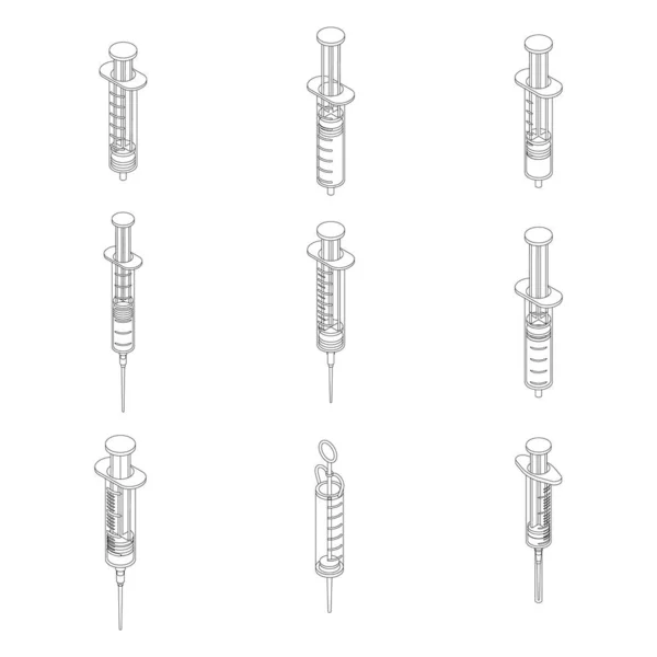 Syringe Ikon Set Isometrisk Uppsättning Spruta Vektor Ikoner Kontur Isolerad — Stock vektor