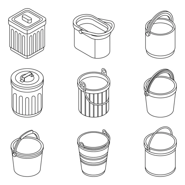 Bucket Icon Set Isometric Set Bucket Vector Icons Outline Isolated — Stock Vector