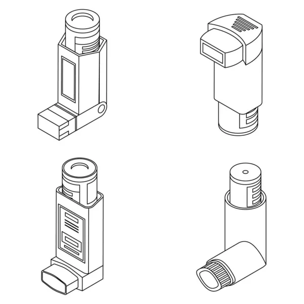 Inhaler Icon Set Isometric Set Inhaler Vector Icons Outline Isolated — Stock Vector