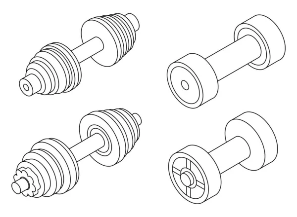 Icônes Dumbell Réglées Ensemble Isométrique Icônes Vectorielles Dumbell Contour Isolé — Image vectorielle