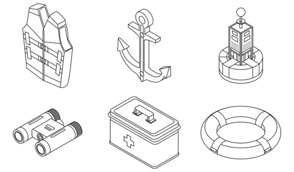 Symbole Für Die Sicherheit Auf See Gesetzt Isometrisches Set Von — Stockvektor