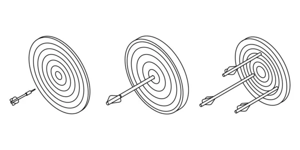 射箭图标设置 在白色背景上孤立的一组等距射箭矢量图标轮廓 — 图库矢量图片
