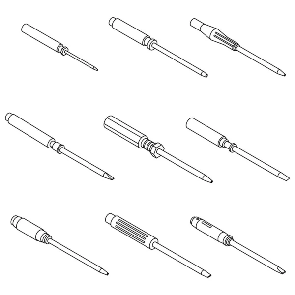 Screwdriver Icons Set Isometric Set Screwdriver Vector Icons Outline Isolated — Stock Vector