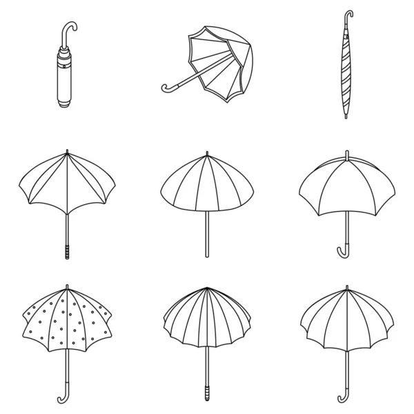 伞状图标设置 在白色背景上孤立的一组等距伞形矢量图标轮廓 — 图库矢量图片
