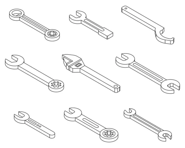Anahtar Simgeleri Ayarlandı Beyaz Arkaplanda Izole Edilmiş Ingiliz Anahtarı Vektör — Stok Vektör