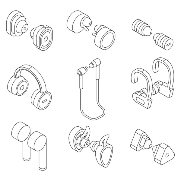 Conjunto Iconos Inalámbricos Para Auriculares Conjunto Isométrico Iconos Vectoriales Inalámbricos — Vector de stock