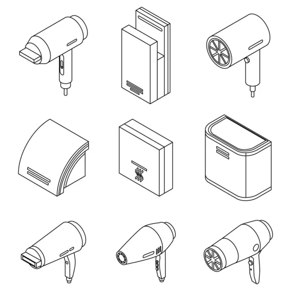 Set Iconos Secadora Conjunto Isométrico Iconos Vectoriales Secado Esbozado Aislado — Vector de stock