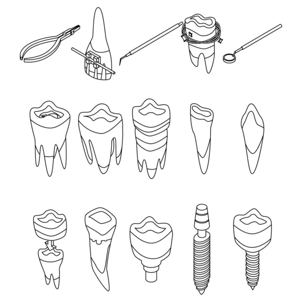 Conjunto Iconos Restauración Dental Conjunto Isométrico Iconos Vectoriales Restauración Dental — Vector de stock