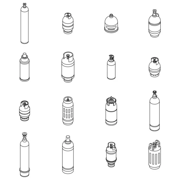 Set Icone Bombole Gas Set Isometrico Bombole Gas Icone Vettoriali — Vettoriale Stock