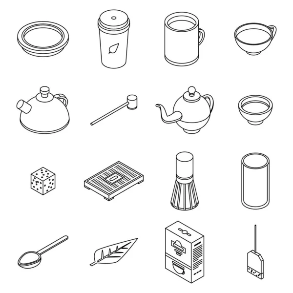 Ikonen Der Teezeremonie Gesetzt Isometrische Zusammenstellung Von Vektorsymbolen Für Teezeremonien — Stockvektor