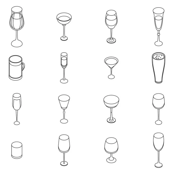 ワイングラスのアイコンセット 白の背景に孤立したワイングラスベクトルのアイコンの等方集合 — ストックベクタ