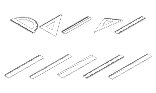 统治者的图标设置 在白色背景上孤立的一组等距的统治者矢量图标轮廓 — 图库矢量图片