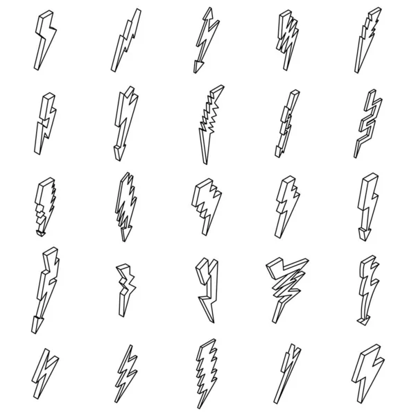 Conjunto Iconos Del Rayo Conjunto Isométrico Iconos Vectoriales Relámpagos Aislados — Archivo Imágenes Vectoriales