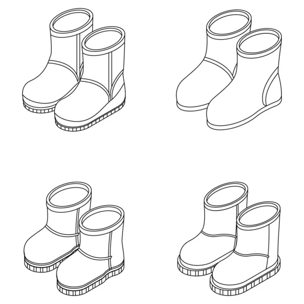 Boots Icons Set Isometric Set Winter Boots Vector Icons Outline — Stock Vector