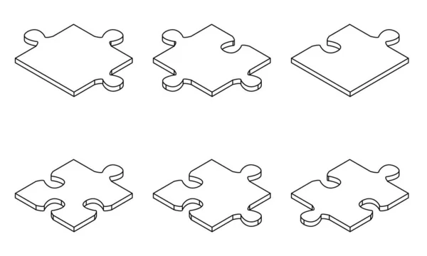 ジグソーパズルのアイコンセット 白い背景にアイソメトリックセットのジグソーベクトルアイコンのアウトライン — ストックベクタ