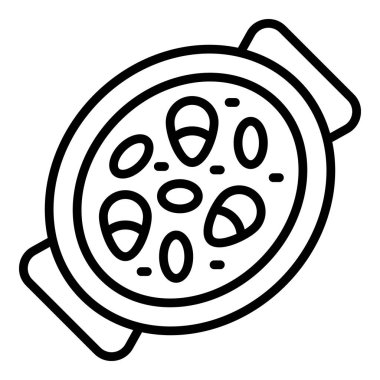 Paella ikonu ana hatları vektörü pişiriliyor. İspanyol yemeği. Balık mutfağı