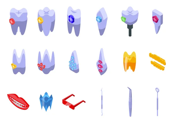 Zahnsteine Symbole Setzen Isometrischen Vektor Zahnpflege Edelsteinmedizin — Stockvektor