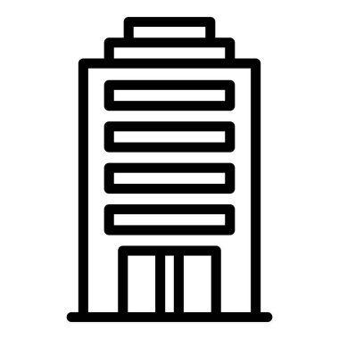 Pazarlama binası ikon ana hatları vektörü. İş merkezi. Şehir modern